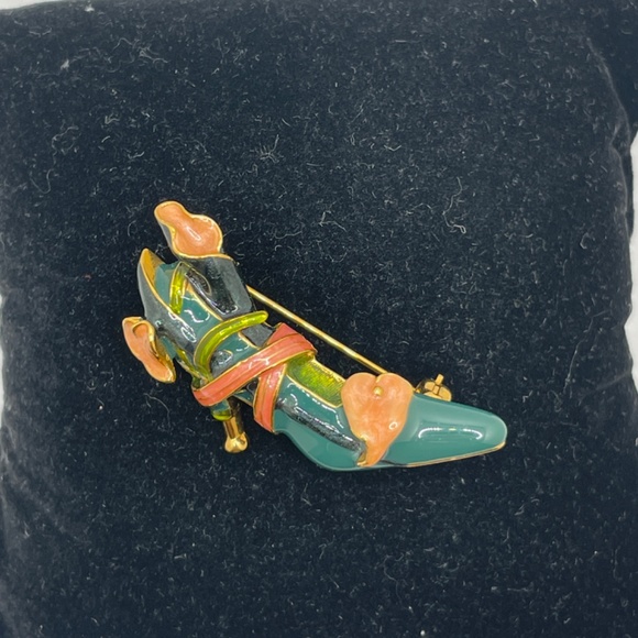 Kenneth Jay Lane KJL Vintage Green Peach Calla Lilly High Heel Pin Brooch - Picture 10 of 10